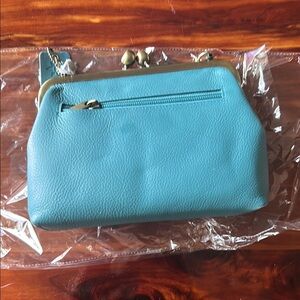 Anuschka Blue Leather Wristlet Clutch with Pebbled Texture